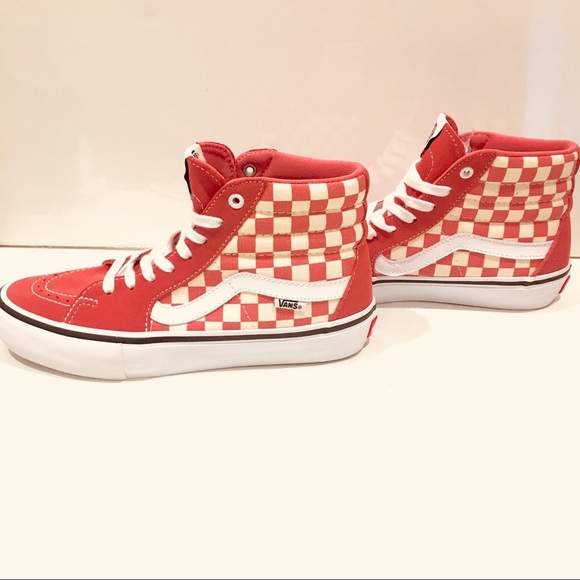 coral checkered vans